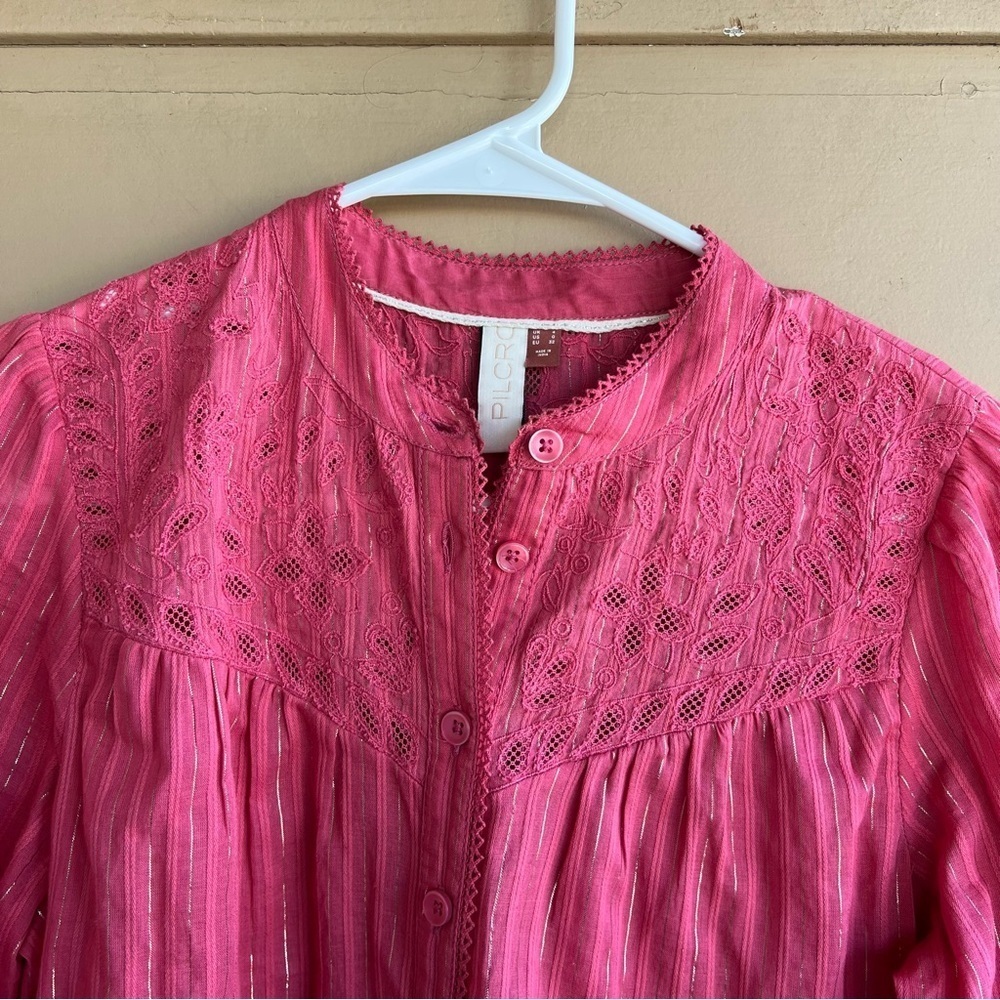 PILCRO ANTHROPOLOGIE The Victoria Lace Button Down in Pink Size 0 Boho Beach - Picture 4 of 11